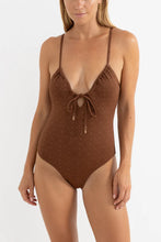 Load image into Gallery viewer, Rhythm Sunset Tie Front One Piece - Chocolate