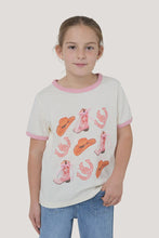 Load image into Gallery viewer, Ringers Western Cross My Boots Kids Girls Ringer T-Shirt - Bone/Dusty Pink