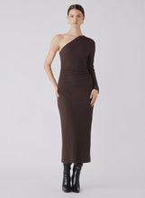 Load image into Gallery viewer, Esmaee Exile One Shoulder Midi Dress - Carob