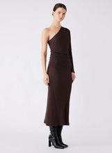 Load image into Gallery viewer, Esmaee Exile One Shoulder Midi Dress - Carob