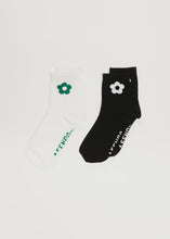 Load image into Gallery viewer, Afends Blossom Recycled Two Pack Socks - White/Black
