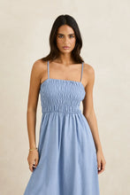 Load image into Gallery viewer, Rhythm Classic Shirred Midi Dress - Steel Blue
