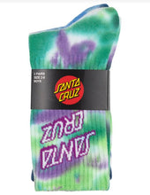 Load image into Gallery viewer, Santa Cruz Youth Stack Strip 2 Pack Crew Socks - Blue Tdye/Light Green
