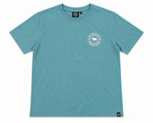 Load image into Gallery viewer, Ringers Western Signature Bull Mens Loose T-Shirt - Teal/White