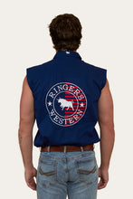 Load image into Gallery viewer, Ringers Western Hawkeye Flag Mens Sleeveless Work Shirt - Navy