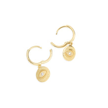 Load image into Gallery viewer, Arms Of Eve Protective Eye Gold Hoop Huggies Earrings