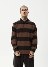 Load image into Gallery viewer, Afends Nation Long Sleeve Polo - Coffee Stripe