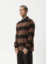 Load image into Gallery viewer, Afends Nation Long Sleeve Polo - Coffee Stripe