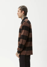 Load image into Gallery viewer, Afends Nation Long Sleeve Polo - Coffee Stripe