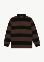 Load image into Gallery viewer, Afends Nation Long Sleeve Polo - Coffee Stripe