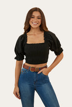 Load image into Gallery viewer, Ringers Western Rosabel Shirred Top - Black