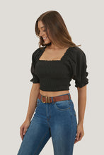 Load image into Gallery viewer, Ringers Western Rosabel Shirred Top - Black