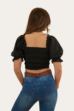Load image into Gallery viewer, Ringers Western Rosabel Shirred Top - Black