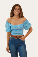 Load image into Gallery viewer, Ringers Western Rosabel Shirred Top - Blue