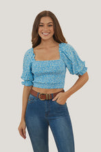 Load image into Gallery viewer, Ringers Western Rosabel Shirred Top - Blue