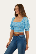 Load image into Gallery viewer, Ringers Western Rosabel Shirred Top - Blue