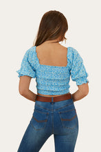 Load image into Gallery viewer, Ringers Western Rosabel Shirred Top - Blue