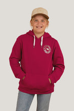 Load image into Gallery viewer, Ringers Western Signature Bull Kids Pullover Hoodie - Magenta/Silver