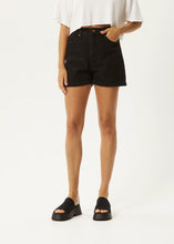 Load image into Gallery viewer, Afends Seventy Three's Organic Denim High Waisted Shorts - Washed Black