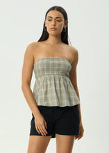 Load image into Gallery viewer, Afends Scout Check Strapless Top - Olive Check