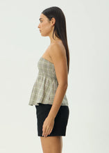 Load image into Gallery viewer, Afends Scout Check Strapless Top - Olive Check