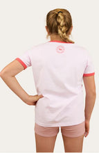 Load image into Gallery viewer, Ringers Western Boot Scootin Kids Ringer T-Shirt - Barley Pink