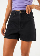 Load image into Gallery viewer, Afends Seventy Three's Organic Denim High Waisted Shorts - Washed Black