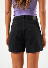 Load image into Gallery viewer, Afends Seventy Three's Organic Denim High Waisted Shorts - Washed Black