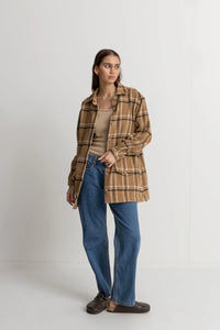 Rhythm Long Check Jacket - Caramel