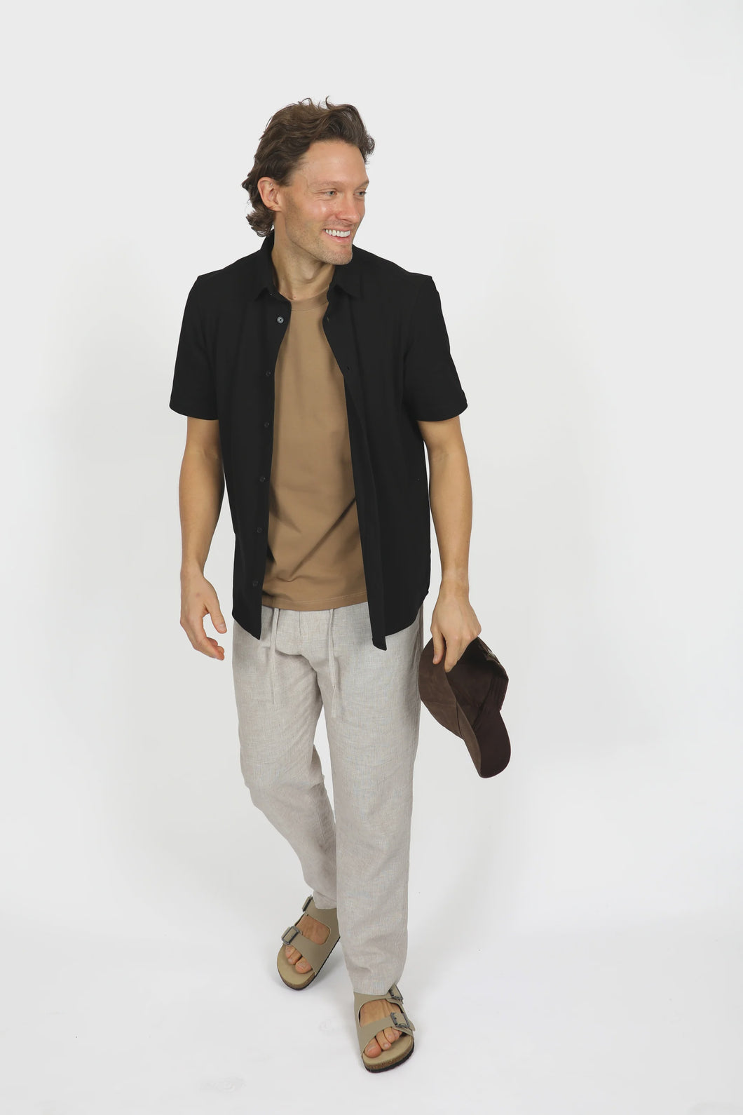 James Harper S/S Knitted Waffle Shirt - Black