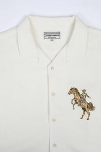 James Harper Rodeo Cuban Collar Linen Shirt - White