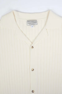 James Harper Rib Button Through Shirt - Natural