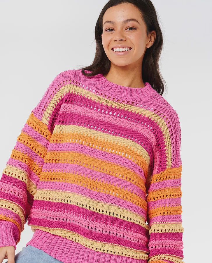 Rip Curl Neon Isles Cotton Stripe Knit - Pink