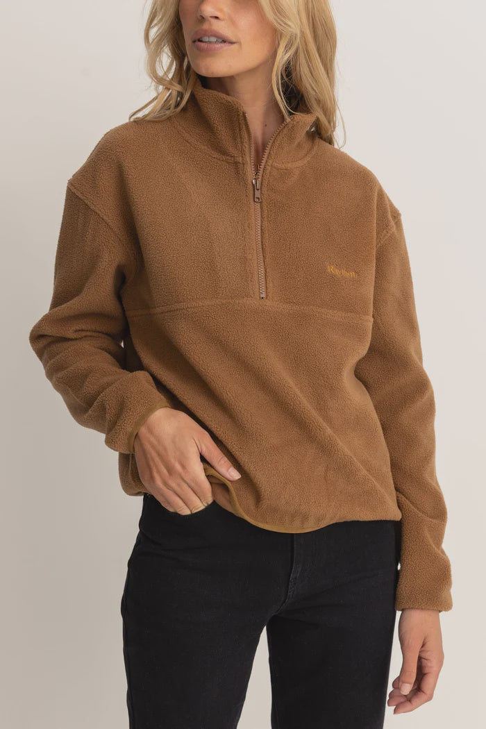 Rhythm Tulua 1/4 Zip Reverse Fleece - Brown