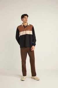 Rhythm Hayes L/S Rugby Polo - Black
