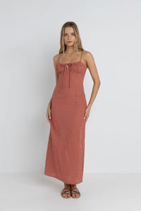 Rhythm Lola Check Gathered Maxi Dress - Red
