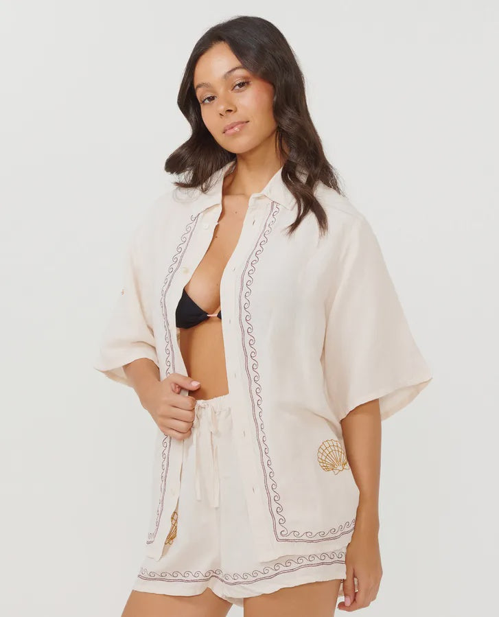 Rip Curl Beach Party Embroidered Shirt - Off White