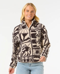 Rip Curl Printed Polar Fleece 1/4 Zip - Washed Black