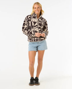 Rip Curl Printed Polar Fleece 1/4 Zip - Washed Black