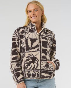 Rip Curl Printed Polar Fleece 1/4 Zip - Washed Black