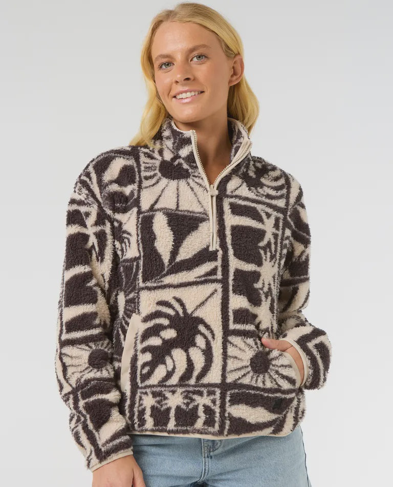 Rip Curl Printed Polar Fleece 1/4 Zip - Washed Black