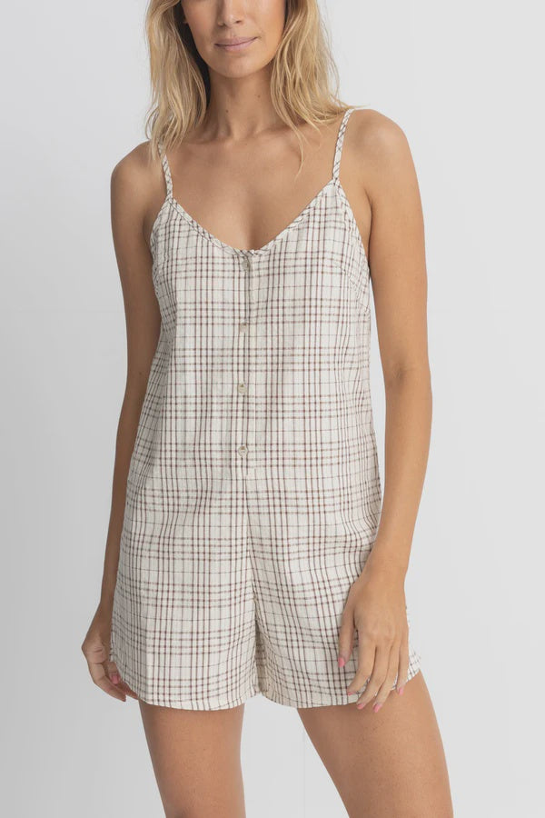 Rhythm Rumi Check Romper - Natural