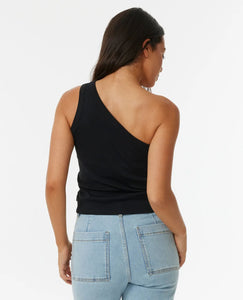 Rip Curl Asymmetrical Ribbed Tank - Black