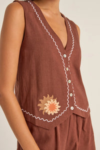 Rhythm Solis Embroidered Vest - Chocolate