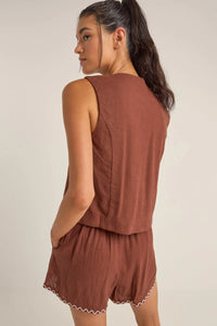 Rhythm Solis Embroidered Vest - Chocolate