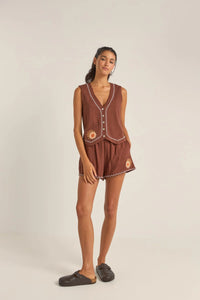 Rhythm Solis Embroidered Vest - Chocolate