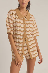 Rhythm Aries Short Sleeve Stripe Knit Shirt - Natural