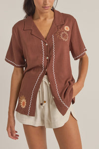 Rhythm Solis Embroidered Short Sleeve Shirt - Chocolate