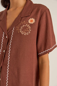 Rhythm Solis Embroidered Short Sleeve Shirt - Chocolate