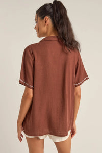 Rhythm Solis Embroidered Short Sleeve Shirt - Chocolate